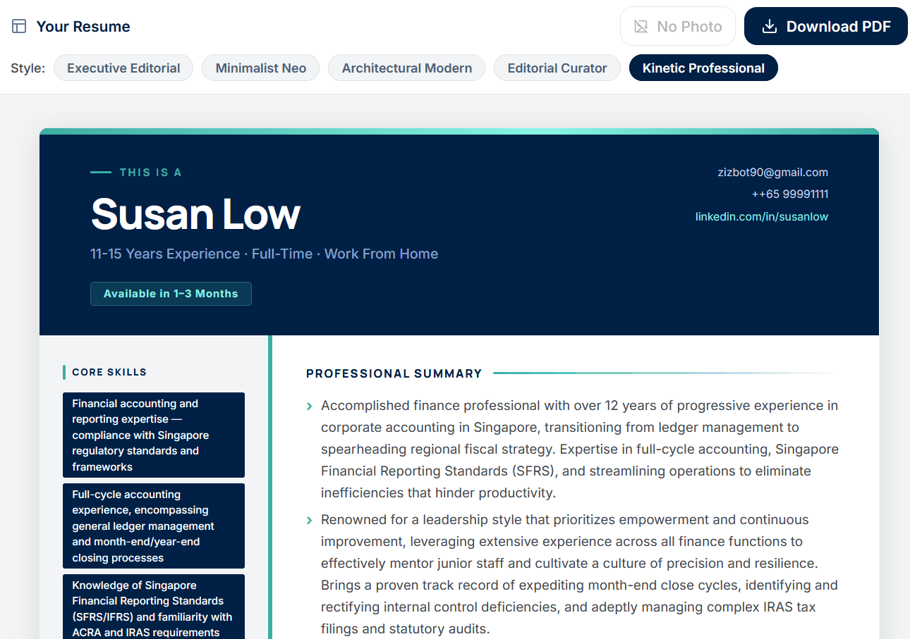 Professional resume builder showing template styles and a polished resume layout